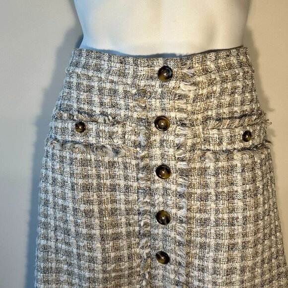 Ann Taylor SZ 12 Neutral Plaid Wool Blend Skirt Career Academia Preppy Old Money - Picture 4 of 10